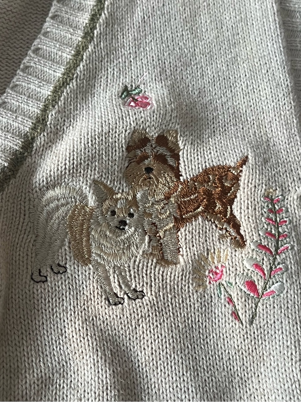 Vintage Tabi Cottagecore Embroidered Dog Cotton Sweater Vest M - Picture 4 of 12